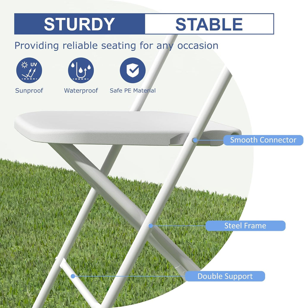 10 Pack White Folding Chairs, Plastic Folding Chairs Outdoor Indoor, 350lb Capacity,Portable Event Chair, Lightweight Folding Chair,for Events Office Wedding Party Rental Picnic Patio