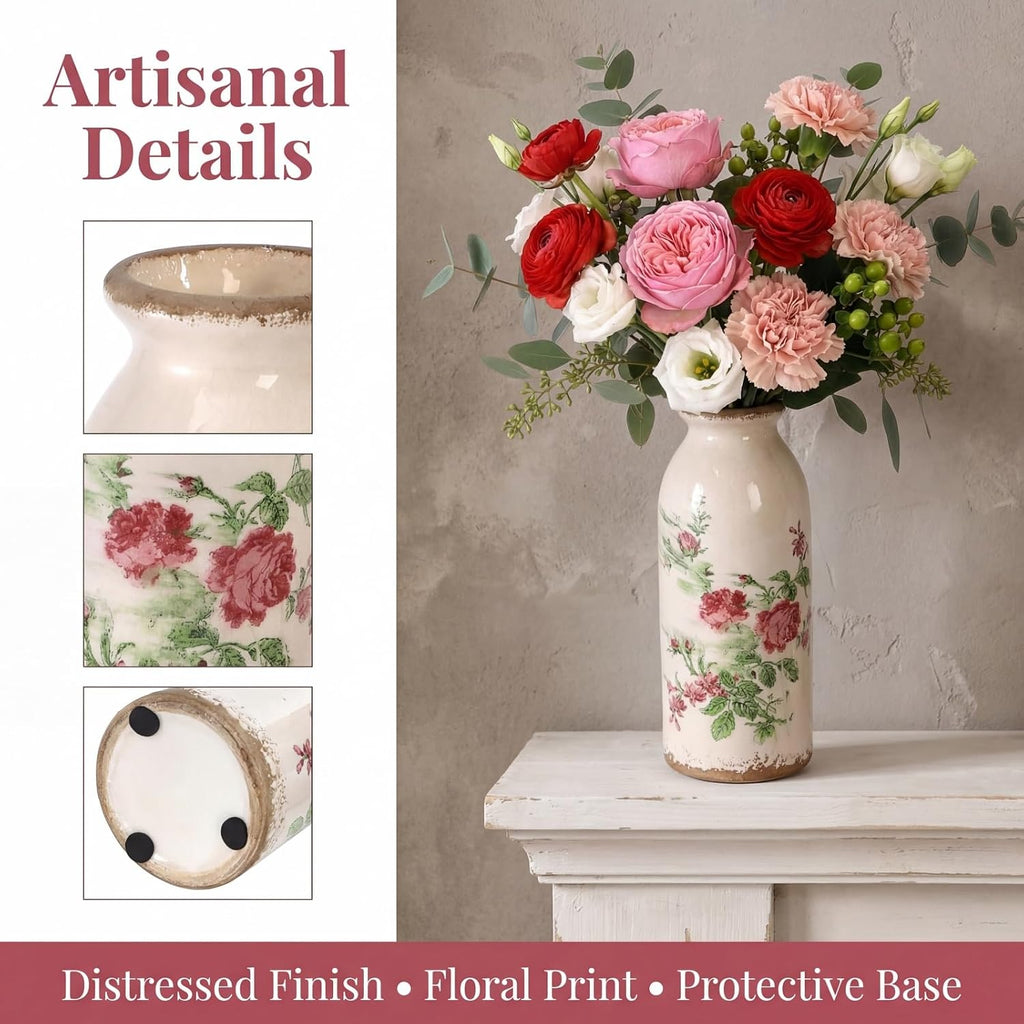 Covzoe Set of 2 Vintage Ceramic Small Vases, Rustic Farmhouse Flower Vase for Table Centerpiece, Mini Bud Vase Art Decor for Home Bedroom, Living Room Office Bathroom, 2 Size
