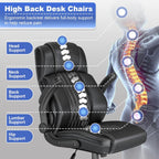 Executive Office Chair with Lumbar Support, High-Back Leather Ergonomic Computer Desk Chair with Flip-Up Arms, Height Adjustable and 360° Swivel, Rocking Function, for Home and Office, Black