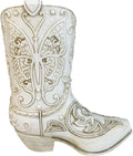Top Brass Butterfly Boot Vase – Resin Cowboy/Cowgirl Boot Decor - Antique White Finish, Tooled Leather Look, Protective Pads, Modern Rustic Western Flower Holder, 7” Tall