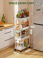 LEHOM Slim Rolling Storage Cart - 4 Tiers Bathroom Organizer Utility Cart Slide Out Storage Shelves Mobile Shelving Unit for Kitchen, Bedroom, Office, Laundry Room, Small Narrow Spaces (7.1" W+White)