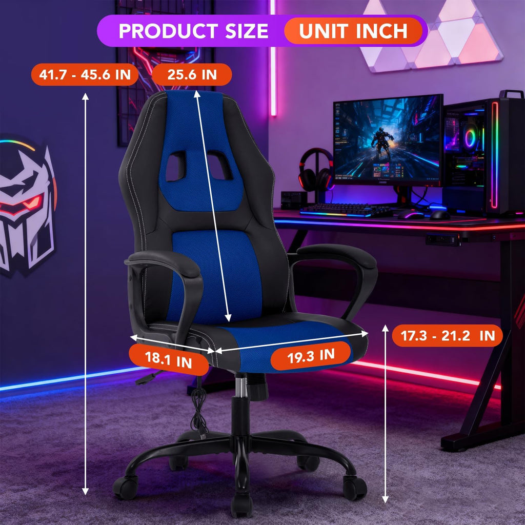 BestOffice Gaming Chair with Massage, Ergonomic Office Desk Chair, Adjustable Lumbar Support & Headrest,Computer Task Chair, 360° Swivel for Adults (Blue)