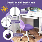 MEDIMALL Kids Desk Chair, Purple Ergonomic Kids Office Chair Ages8-12 w/Lumbar Support, Low-Back Teen Desk Chair for Girls Boys, Small Cute Kids Computer Chair for Bedroom/Study/Vanity Desk