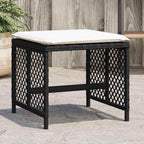 4-Piece Garden Stool Set in Black with Poly Rattan and Powder-Coated Steel, Square Outdoor Seats with Removable Washable Cushion Covers, 14.2-Inch Height for Patio Balcony