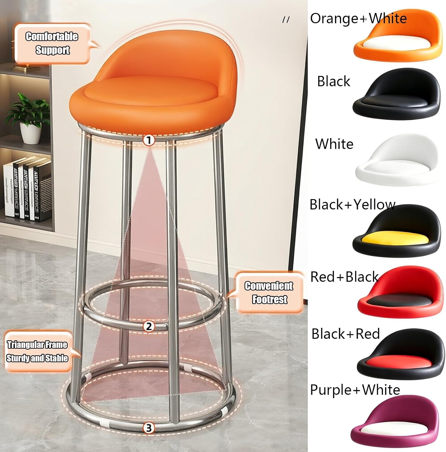 Metal Bar Stools, Office Guest Chair, Kitchen Bar Stools, Comfortable Cushion, Durable Steel Frame, for Pub Coffee Home Dinning Kitchen Island(White,High 80CM)