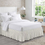 Cream Striped Bed Skirt King Size Bed Skirting 16 Inch Drop Adjustable Elastic Dust Ruffles Wrap Around Bedskirt Pleated Modern Farmhouse Cream White Stripes Bedding Frame Cover for King Size Dorm