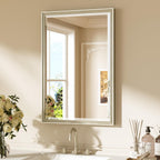Keonjinn 20" x 30" Brushed Nickel Bathroom Mirrors for Over Sink, Silver Vanity Mirror for Wall, Thick Metal Framed, Beveled Edge Tempered Glass, Modern Farmhouse Rectangle Mirror for Bathroom Decor