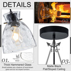 5.9” Mini Hammered Glass Black Pendant Lights Kitchen Island 2 Pack, Small Farmhouse Pendant Light Fixtures, Adjustable Modern Hanging Lighting Kitchen Pendant Lights over Island Sink Dining Room