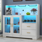 Bar Cabinet for Home with LED Light, Coffee Bar Cabinet with Wine & Glass Rack, Wine Cabinets with Storage Cabinet &Drawers, Modern Liquor Cabinets for Kitchen, Living Room, Dining Room (White)