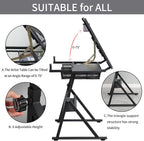 Glass Drafting Table and Stool Sets, Adjustable Height Drawing Table Art Craft Artist Desk Tilting Glass Tabletop with 2 Storage Drawers for Home Office (Black)