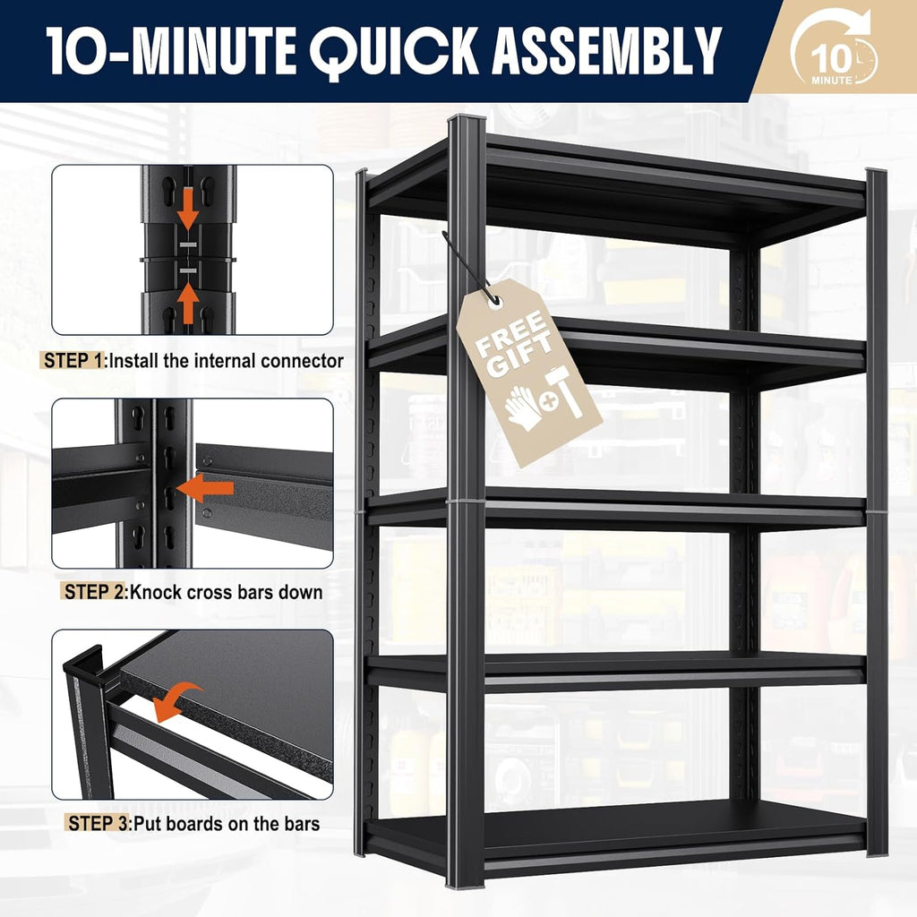 Heavy Duty Metal Garage Shelving Unit, 71.2" H x 35.4" W x 16" D, 5-Tier Adjustable Storage Shelves for Garage Storage, Standing Shelf Unit & Shelves Organizer for Home, Warehouse, Workshop
