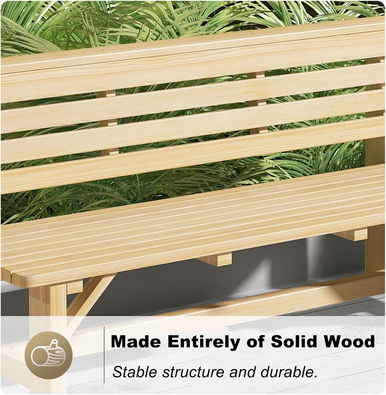 Wood Bench Outdoor with Backrest, Double Garden Bench, Suitable for Parks, Courtyards, Lawns, Playgrounds, and Terraces(Brown,160x40x80cm/63x16x31in)