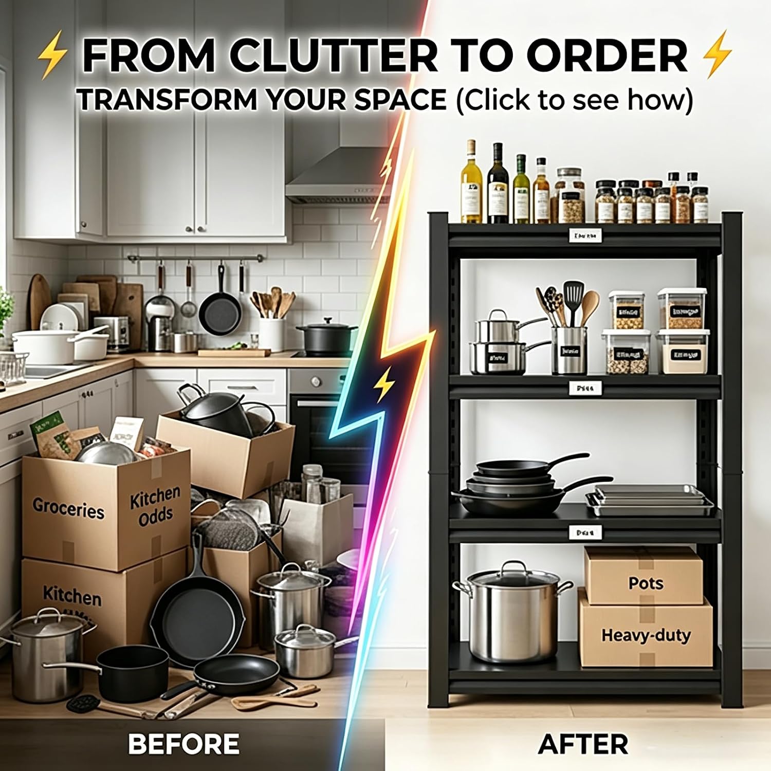 Kitchen Shelf Organizer & Pantry Shelving, 5-Tier Adjustable Metal Bakers Rack, Heavy Duty Storage Unit for Home Organization, Microwave Stand, Utility Rack for Closet (5-31"W X 12"D X 59"H)