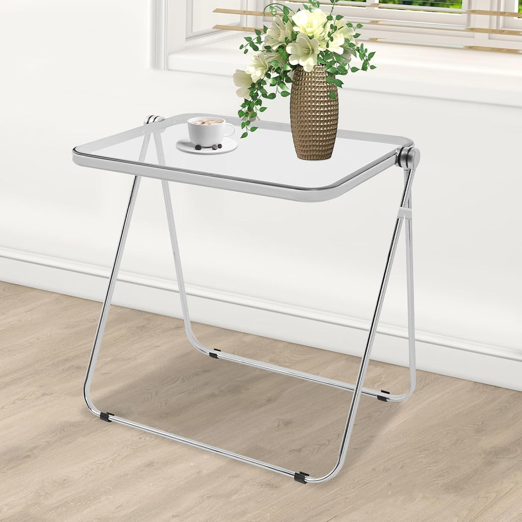Clear Foldable Side Table - 25x20in Small TV Tray for Snack Dinner on Couch, Folding Table for Home Office Sofa Small Space