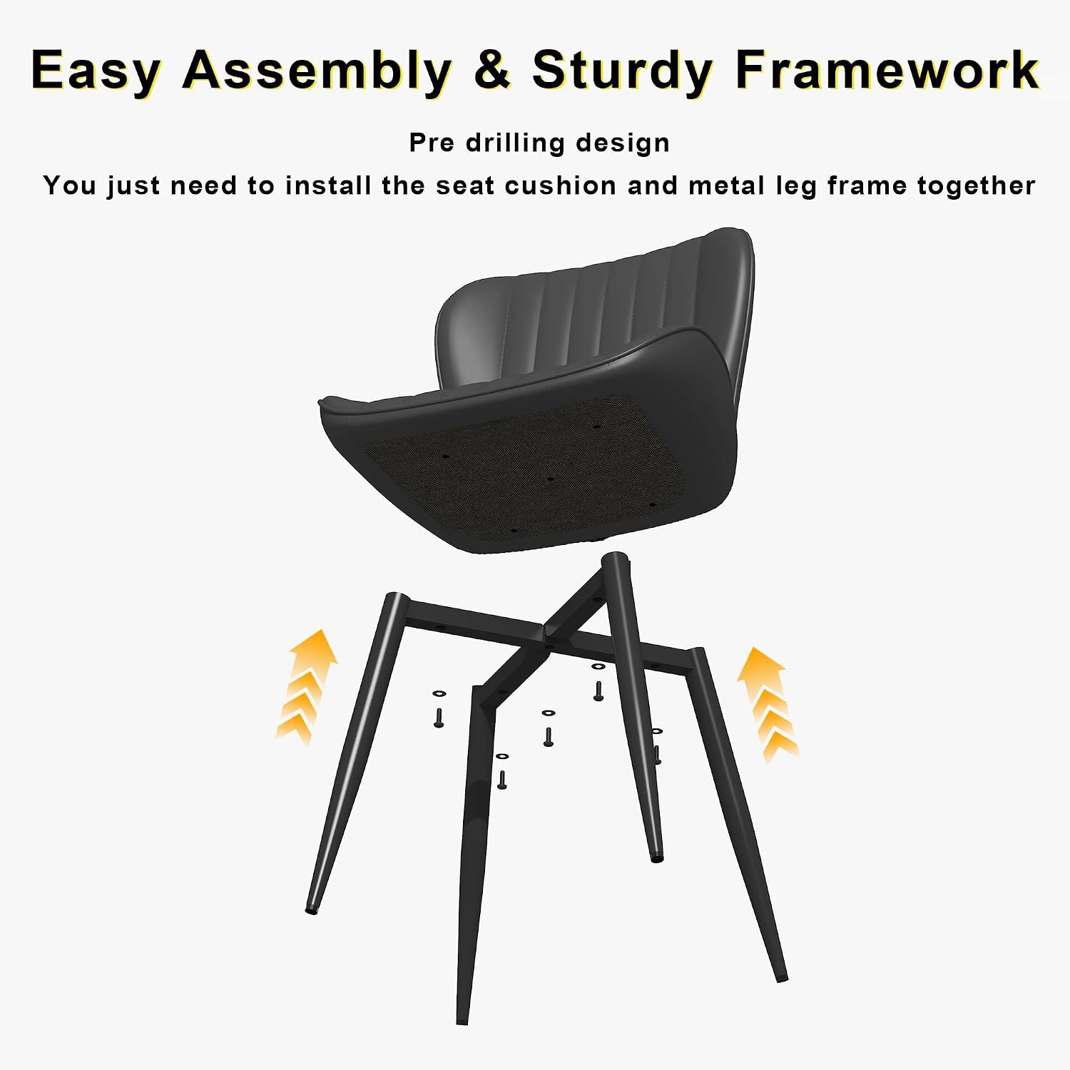 Dining Chairs Set of 6,Black Leather Dining Chair Upholstered,Kitchen Chair,Modern Dining Room Chairs with Black Metal Legs Frame for Restaurant,Dining Room,Cafe