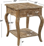 Austerity 20-Inch Rectangular Rustic Solid Wood End Table with Drawer and Shelf – Cedar Wood, Driftwood Finish, Queen Anne Legs, Scalloped Edges – Living Room Accent Table by Alaterre Furniture