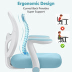Kids Desk Chair Ergonomic Study Chair with Flipped Armrest and Footrest Swivel Mesh Desk Chair with Wheels Home Office Chair for Children in Home Bedroom Blue