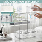 POLRAI 5 Pack Baby Bottles Organizer with Brush and Hooks, Stackable Acrylic Storage Boxes for Baby Bottles, Makeup, Small Items, Clear Storage Containers for Kitchen, Bathroom, Bedroom, Cabinet