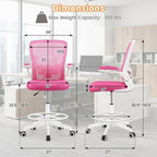 POWERSTONE Drafting Chair, Ergonomic Tall Office Chair for Standing Desk with 3IN Thick Cushion, Flip-up Arm, Adjustable Back Support & Footrest Workbench Rolling Stool Computer Chair (Rose Red 1PCS)