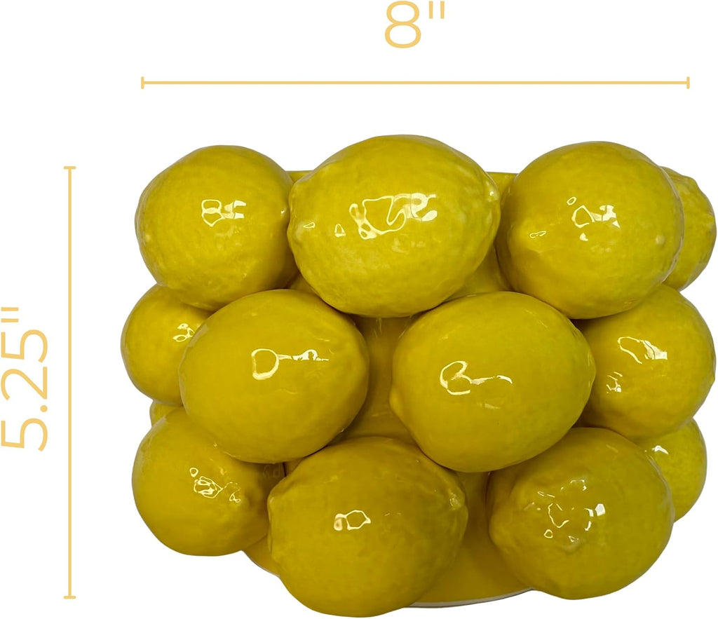 Lemon Vase -Cheery Yellow Ceramic French/Mediterranean Style Unique Vase with 3D Lemon Design- Lemon Kitchen Decor - Lemon Themed Housewarming Gift for her