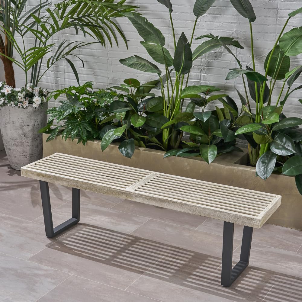 Outdoor Bench Seat, Metal and Solid Wood Garden Bench, Patio Bench, Park Bench for Porch Backyard Deck Lawn Garden Yard Outdoor Seating