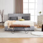 RIVOVA Modern Removable Tufted Upholstered Entryway Bench, 48-Inch Contemporary Indoor Ottoman Bench with Slatted Metal Frame, Brown Leather Bench for Bedroom End of Bed, Dining, Hallway, Living Room