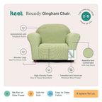 Keet Roundy Gingham Chair for Kids Upholstered Toddler Armchair for Ages 2–5, Sturdy Wooden Frame, Soft Durable Cotton Fabric, Lightweight, Fully Assembled, Ideal for Playrooms, Nurseries & Bedrooms.