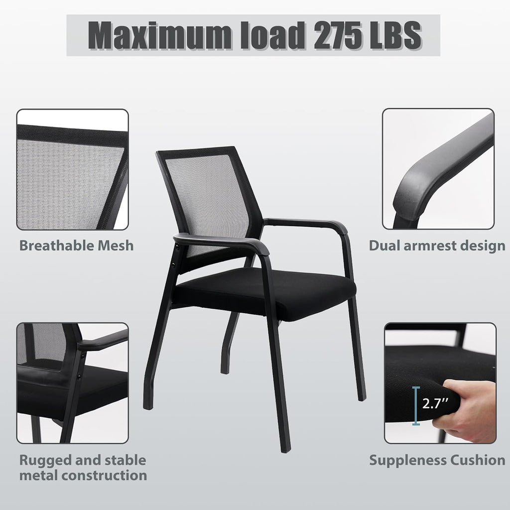 KLASIKA Desk Chair No Wheels, Arm Chair with Ergonomic Lumbar Support and Thickened Seats Cushion, Waiting Room Chairs for Office School Church Guest Reception, 8 Pack Black