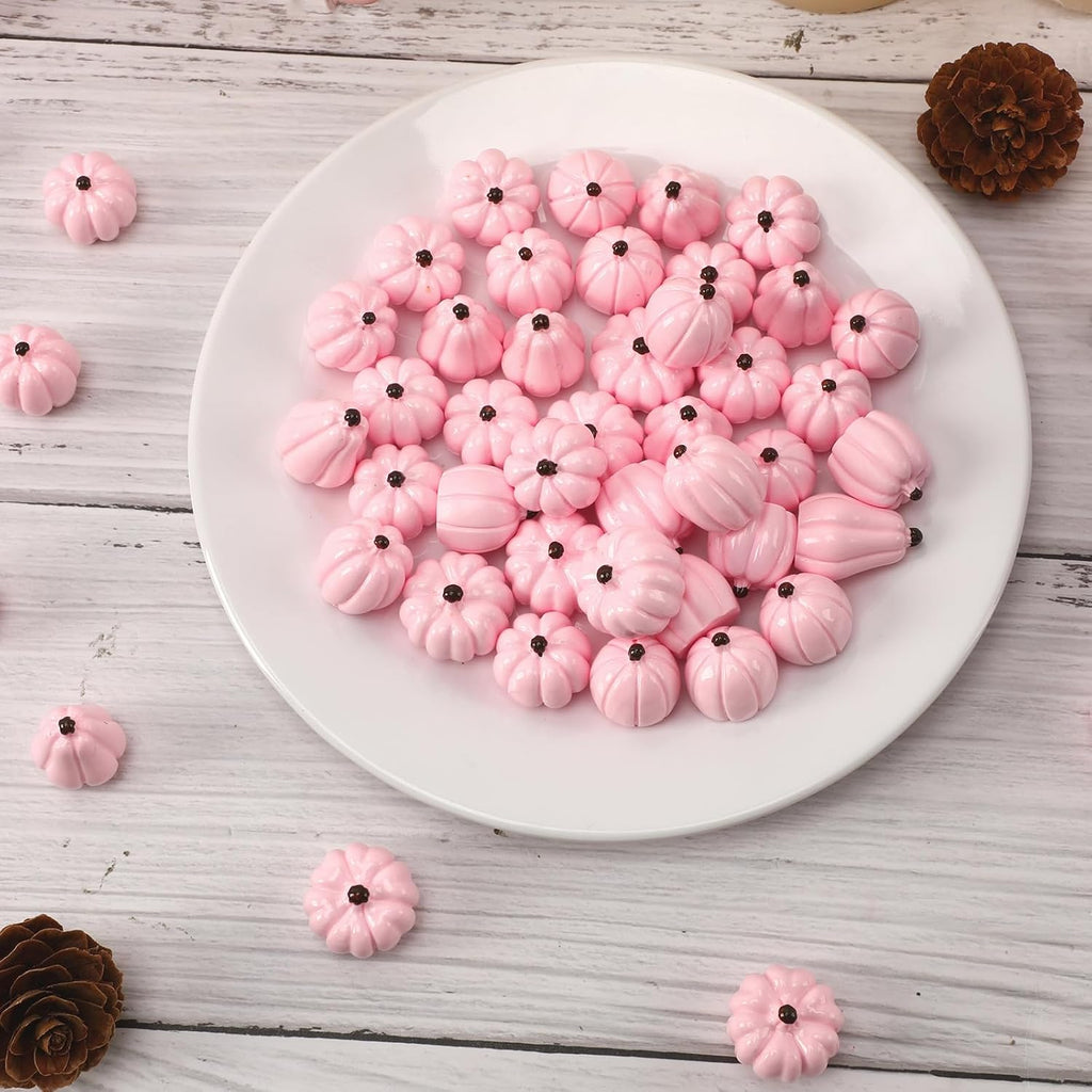 60Pack Mini Pink Resin Pumpkins for Halloween Fall Decorating | Tiny Resin Pumpkins, Halloween Fall Thanksgiving Table, DIY Crafts Vase Fillers, 60Pcs Mini Fake Artificial Pumpkins