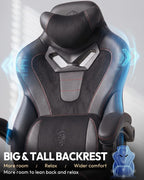 Dowinx Gaming Chair with Footrest, Big and Tall Gaming Chair for Heavy People, Ergonomic Gaming Chair for Adults, Reclining Computer Game Chair with Massage Lumbar Support, Black