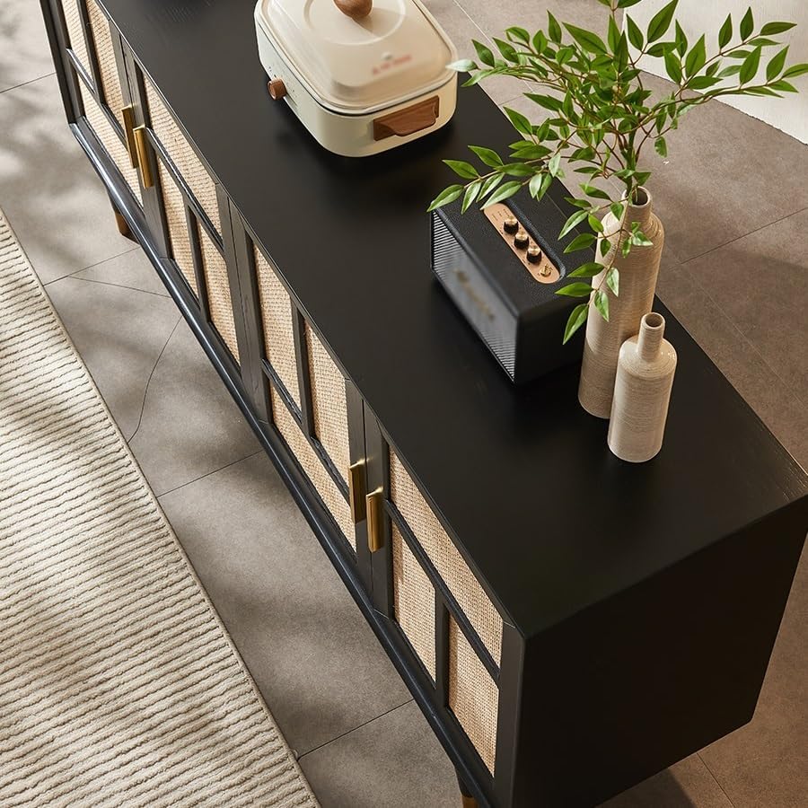 Entryway Cabinet Wooden Rattan Dining Sideboard Retro Home Wall Porch Cabinet Living Room Storage Cabinet Sideboard Storage Cabinet