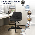KLASIKA Black Low Back Rolling Stool PU Leather Vanity Stools, Adjustable Height Ergonomic Swivel Rolling Desk Stool Work Office Swivel Chair, Makeup Salon Spa Stools
