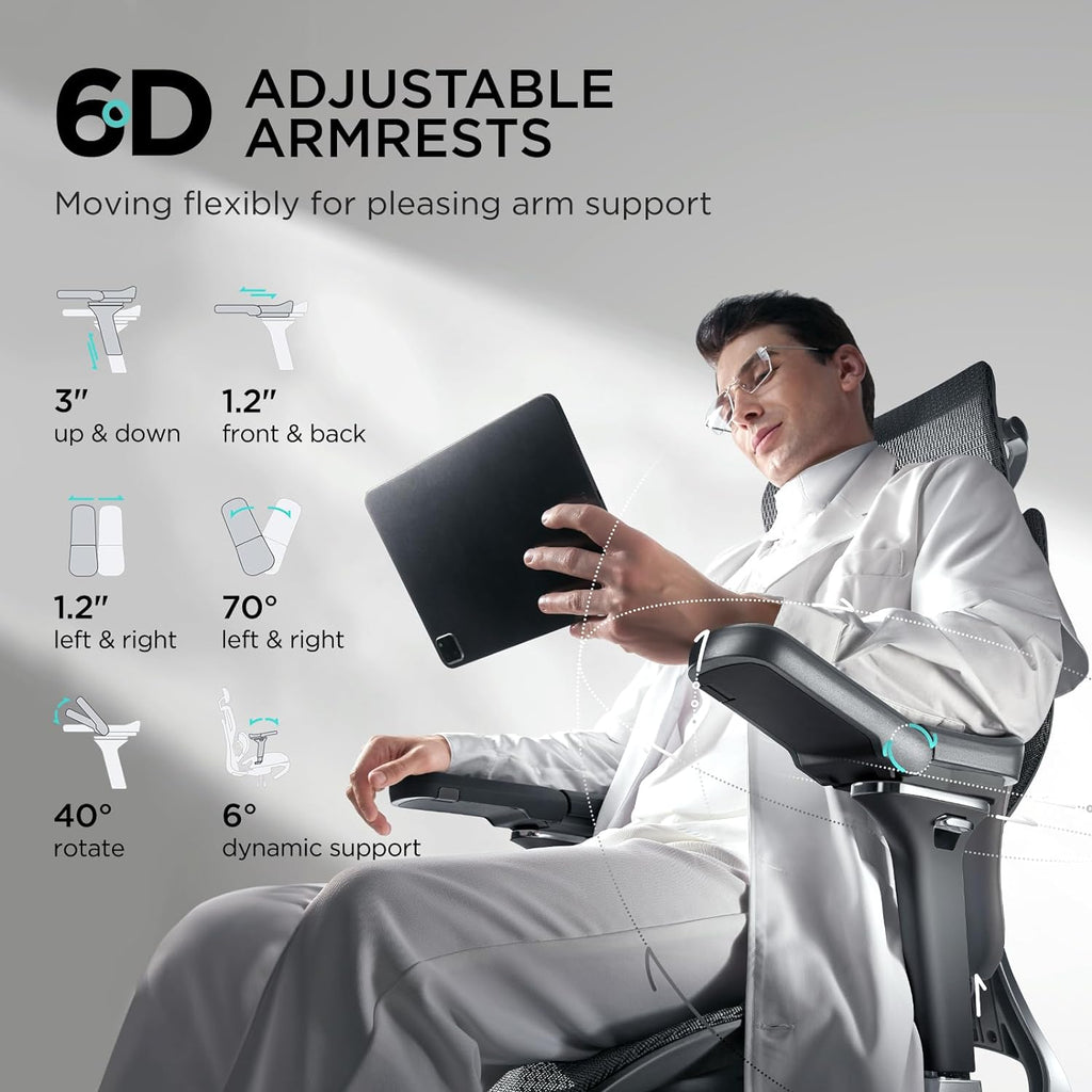 Hbada E3 Pro Ergonomic Office Chair, Big and Tall Office Chair - with 3-Zone Dynamic Lumbar Support, 4D Adjustable Headrest, 6D Adjustable Armrests, Black