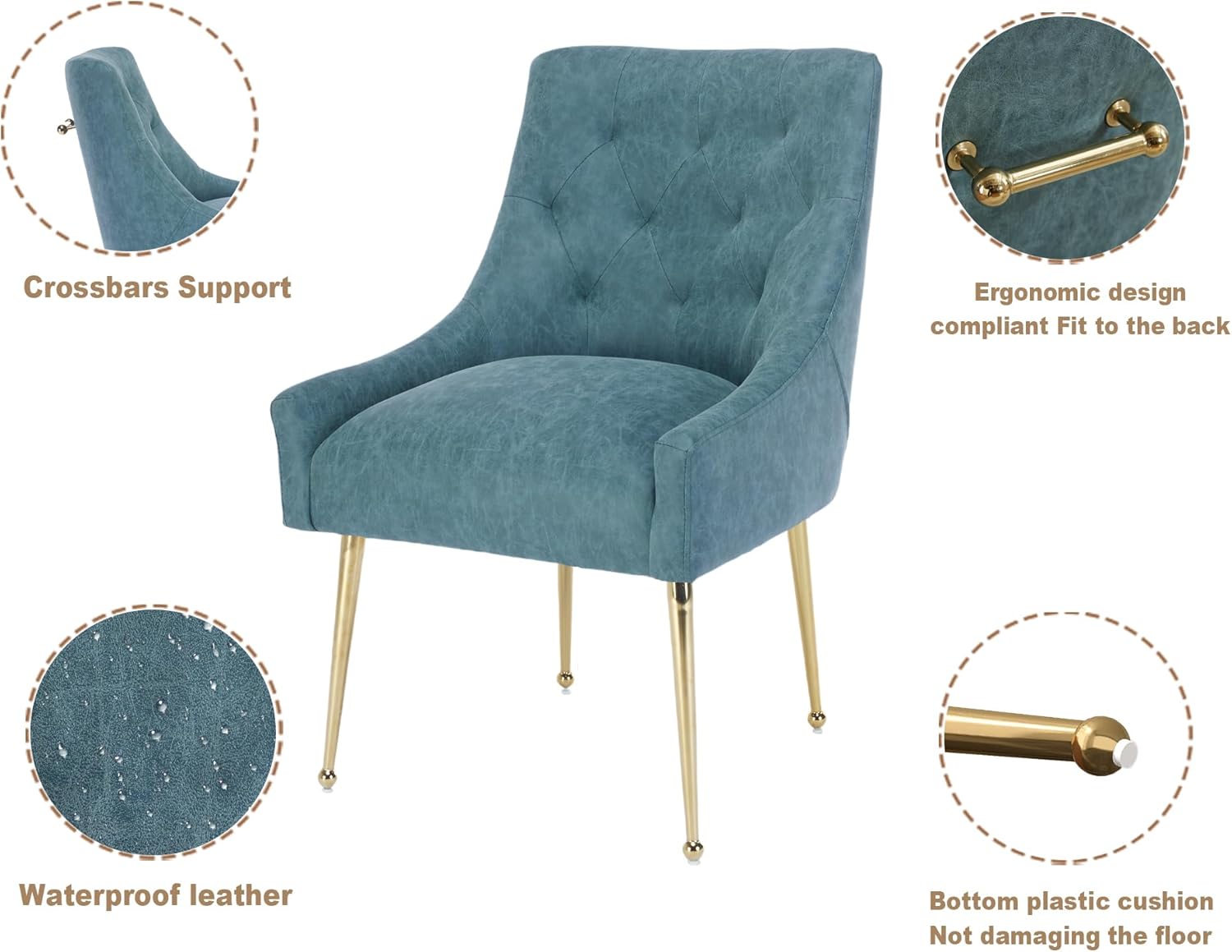 Dining Chairs Set of 6, Gold Leg Side Chair Faux Leather Vanity Mid-Century with Metal Legs Upholstered PU Leather Luxury Accent Chairs Living Room Restaurant