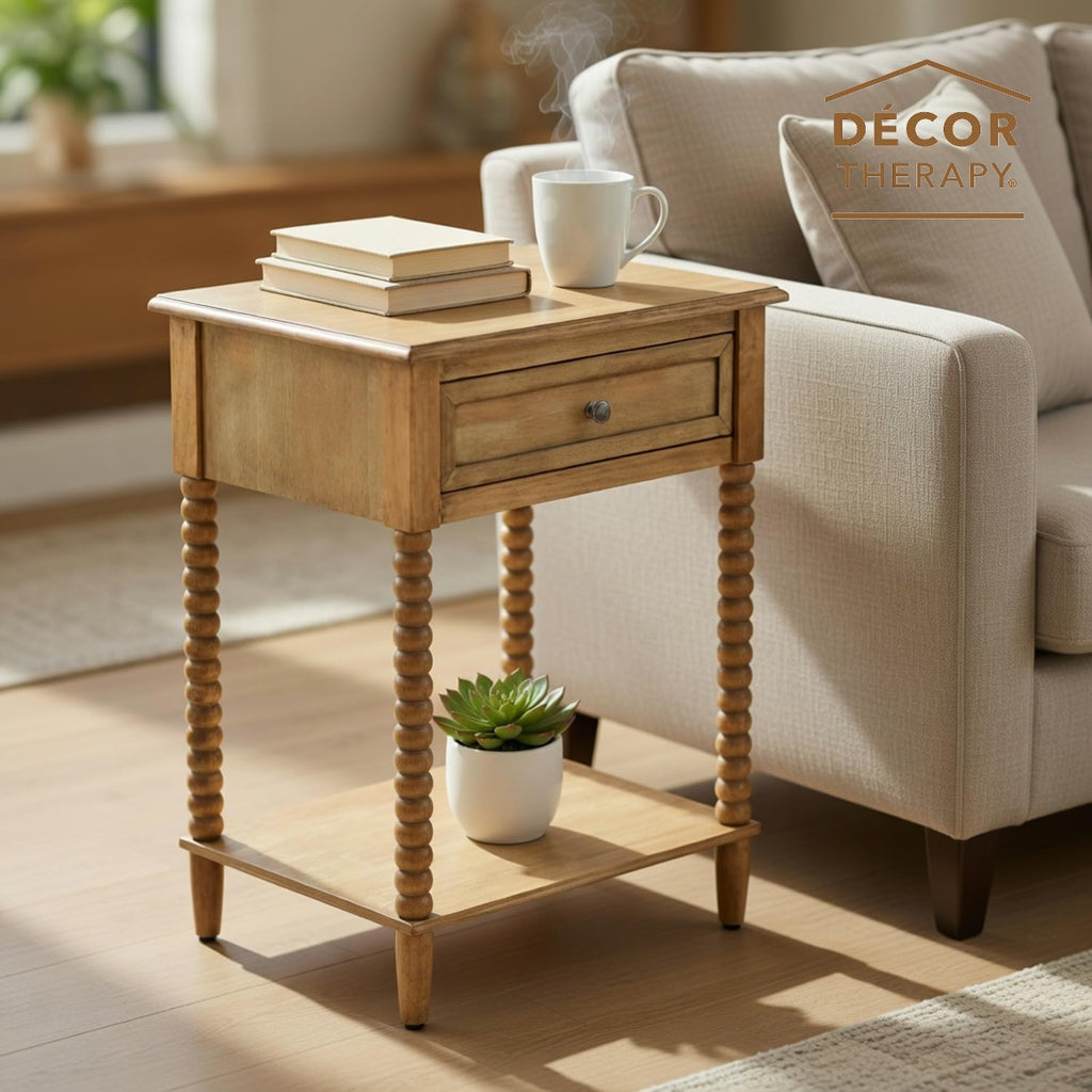 Decor Therapy Preston Traditional Single Drawer Side Table, Classic Bedside End Table with Lower Shelf, Seadrift