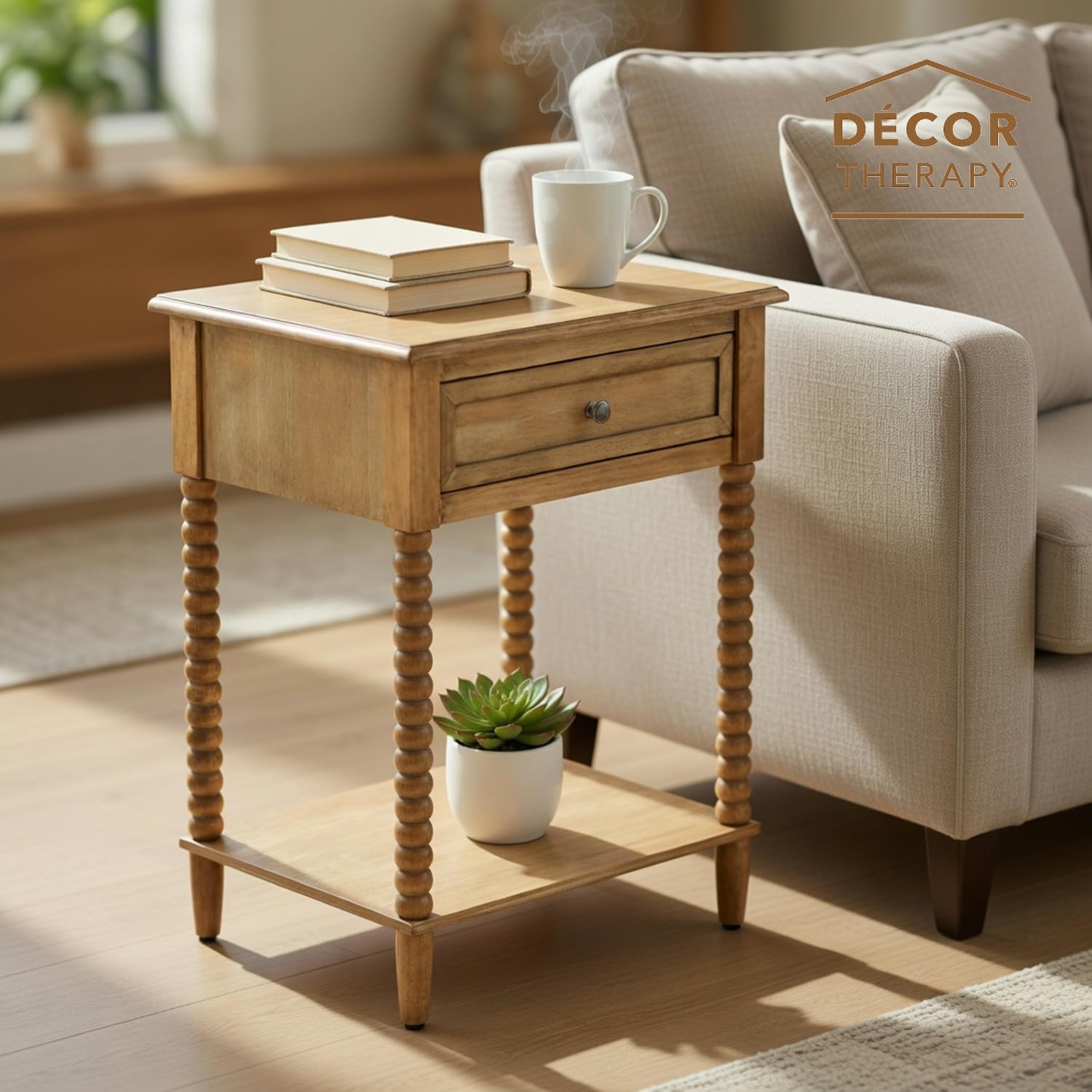 Decor Therapy Preston Traditional Single Drawer Side Table, Classic Bedside End Table with Lower Shelf, Seadrift