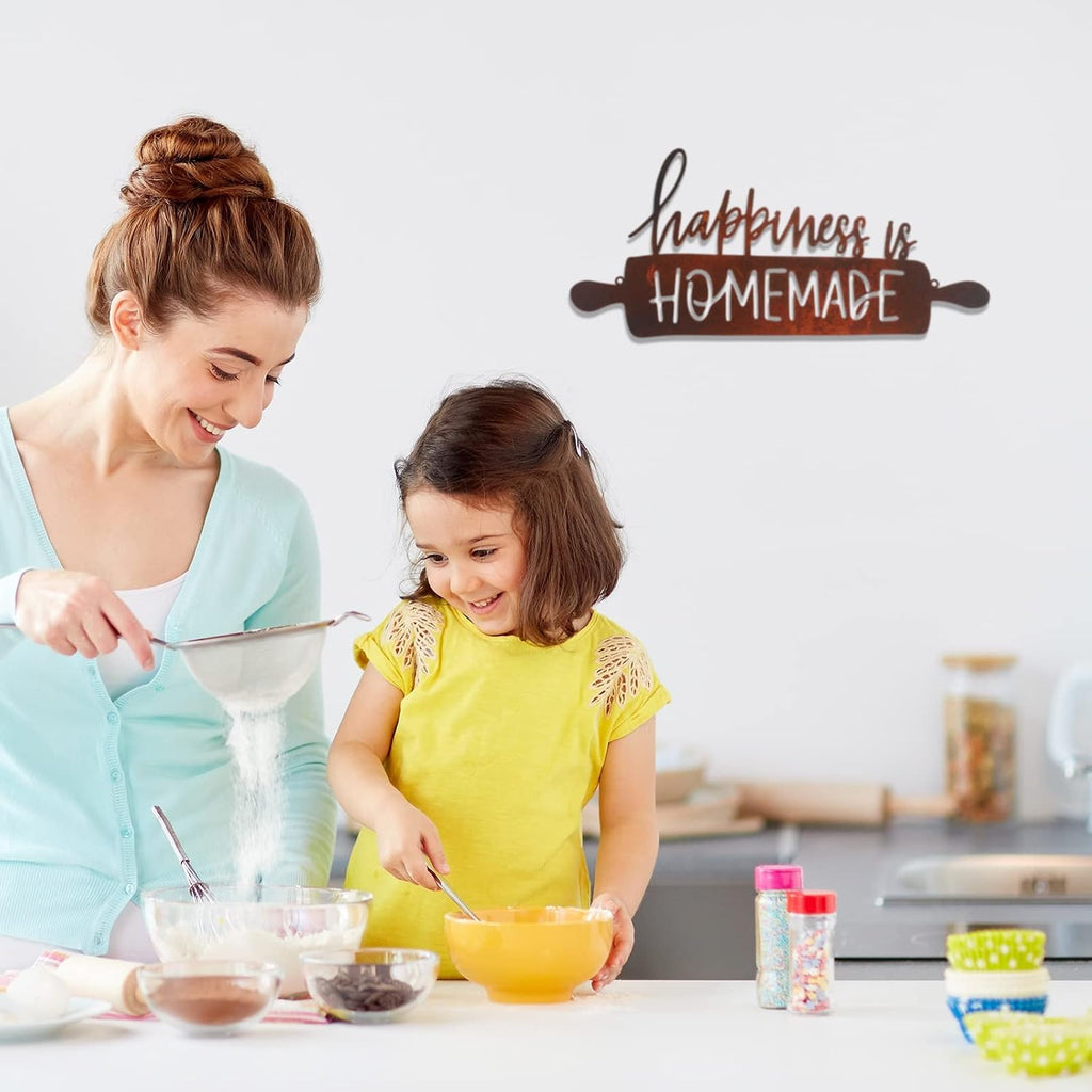 Funrous Kitchen Wall Art Decor Happiness Is Homemade Metal Sign Rustic Farmhouse Kitchen Decor Hanging Decorative Signs and Plaques for Home Dining Garden Room 13.8 x 6.3 Inch(Brown)