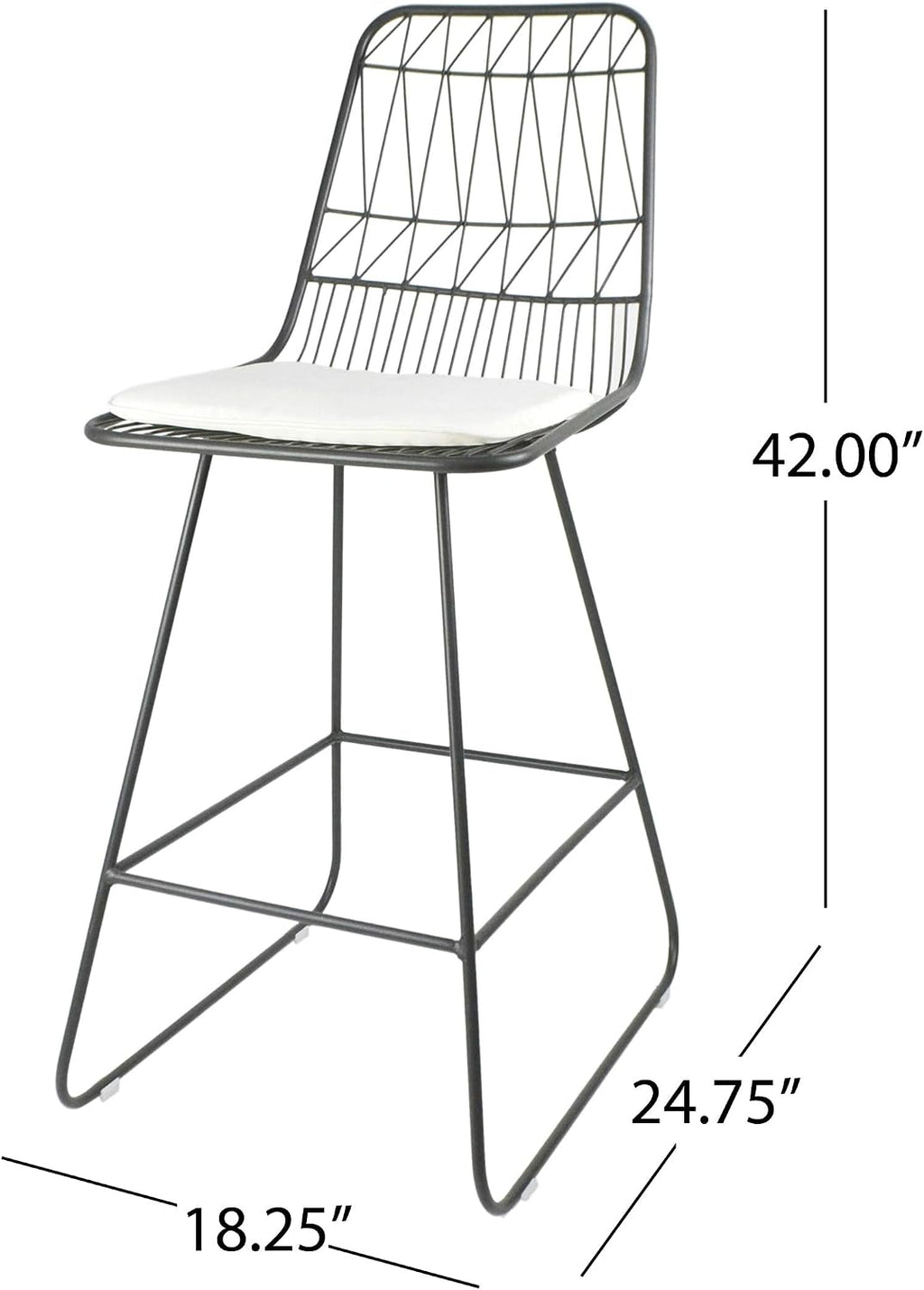 GDFStudio Christopher Knight Home Lilith Counter Stools, 26" Seats, Modern, Geometric, Gray Iron Frames with Ivory Cushion (Set of 2)