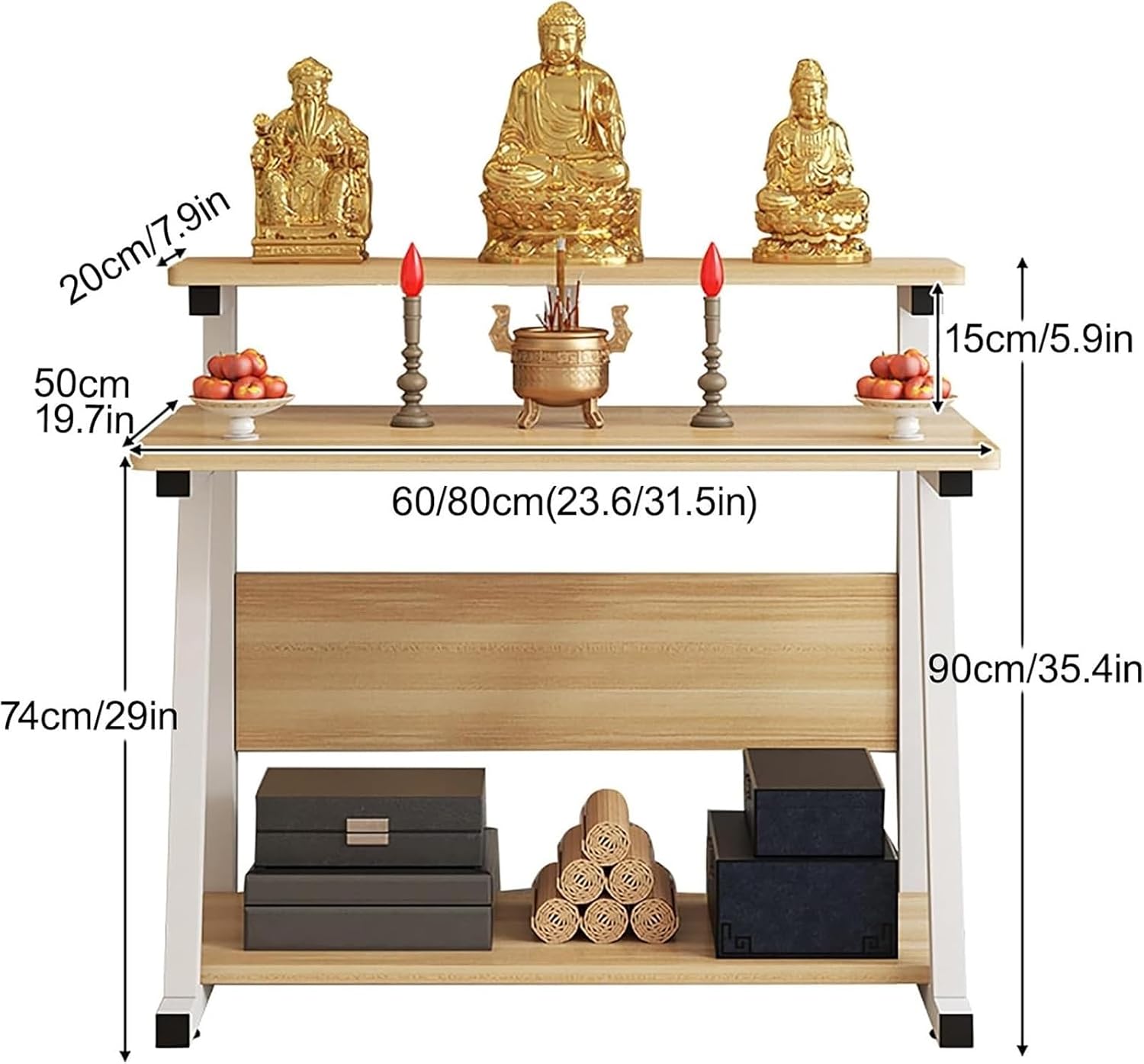 Altar Table， Stand Meditation Prayer Table Altar Cabinet for Homes Temples Ancestral Halls(White,60cm(23.6in))