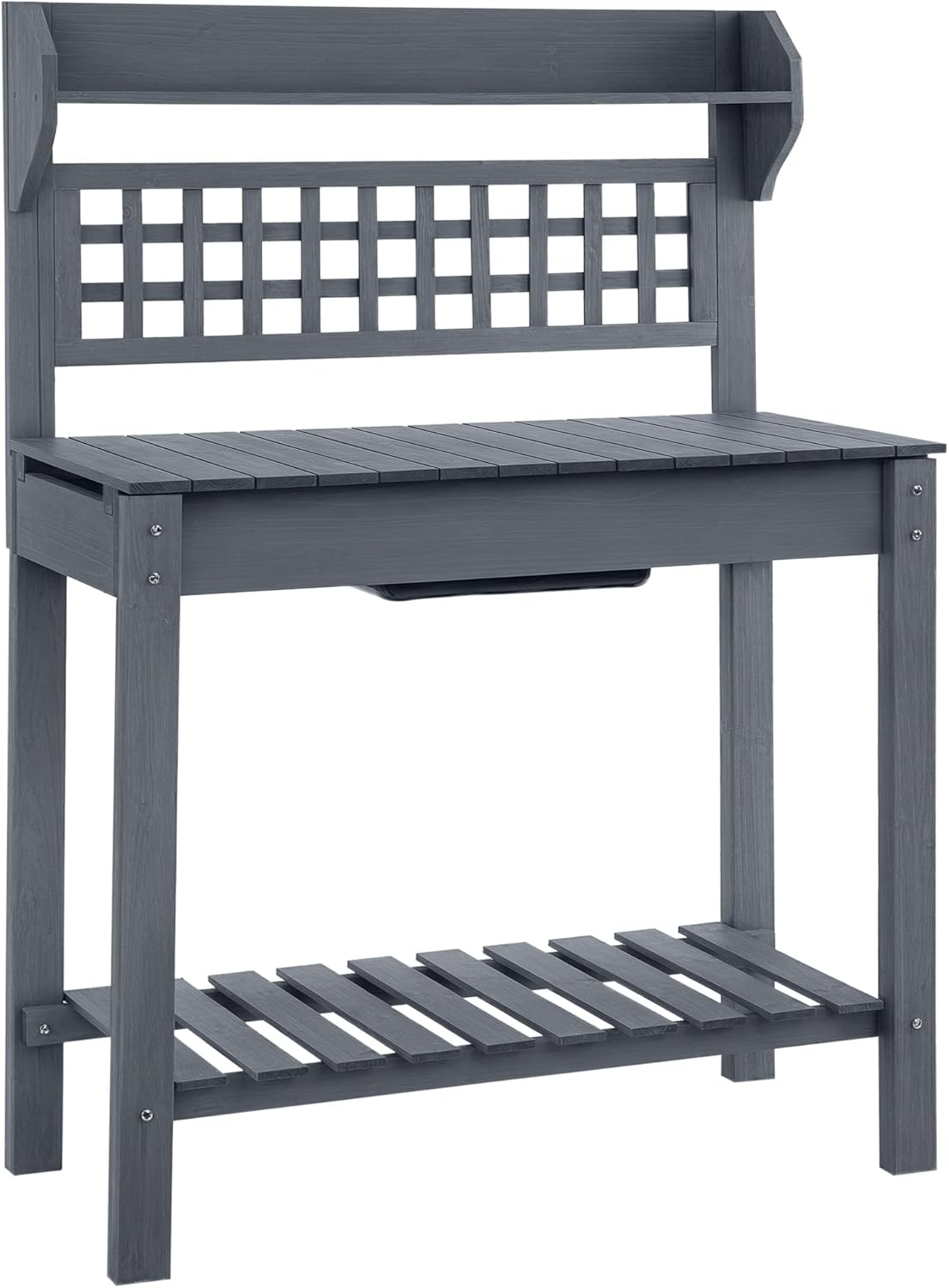 Outsunny Outdoor Potting Bench Table, Wooden Workstation with Sliding Tabletop, Storage Shelf and Dry Sink, for Greenhouse, Garden, Patio, Gray