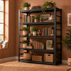 5 Tier Metal Bookshelf with Anti-Drop Fence, 72" H Adjustable Tall Bookcase, Heavy Duty 3000 LBS Modern Deep Book Shelf, Bolt-Free Storage Shelves for Living Room, Home Office, Garage