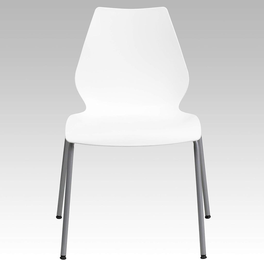 Flash Furniture Hercules Series Modern Plastic Stacking Event/Waiting Room Chairs, Ergonomic Lobby Chairs with Contoured Seats, Set of 5, White/Silver