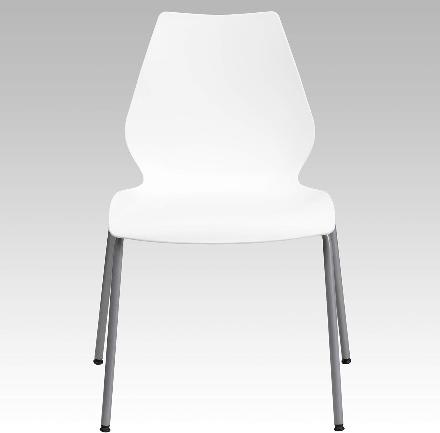 Flash Furniture Hercules Series Modern Plastic Stacking Event/Waiting Room Chairs, Ergonomic Lobby Chairs with Contoured Seats, Set of 5, White/Silver