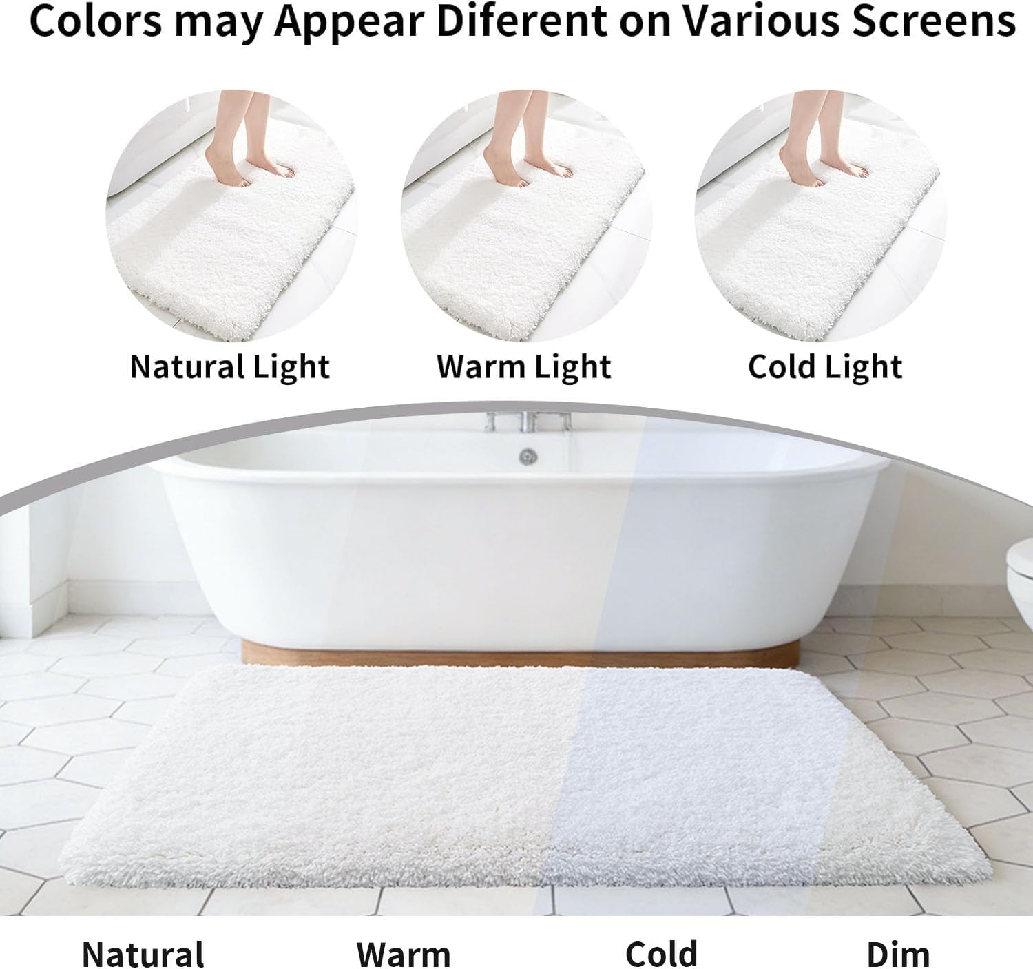 Disolla White Bathroom Rug 17x24 - Non-Slip Plush Small Bath Mat, Highly Absorbent & Ultra Soft Fluffy Floor Mat, Machine Washable for Shower and Tub