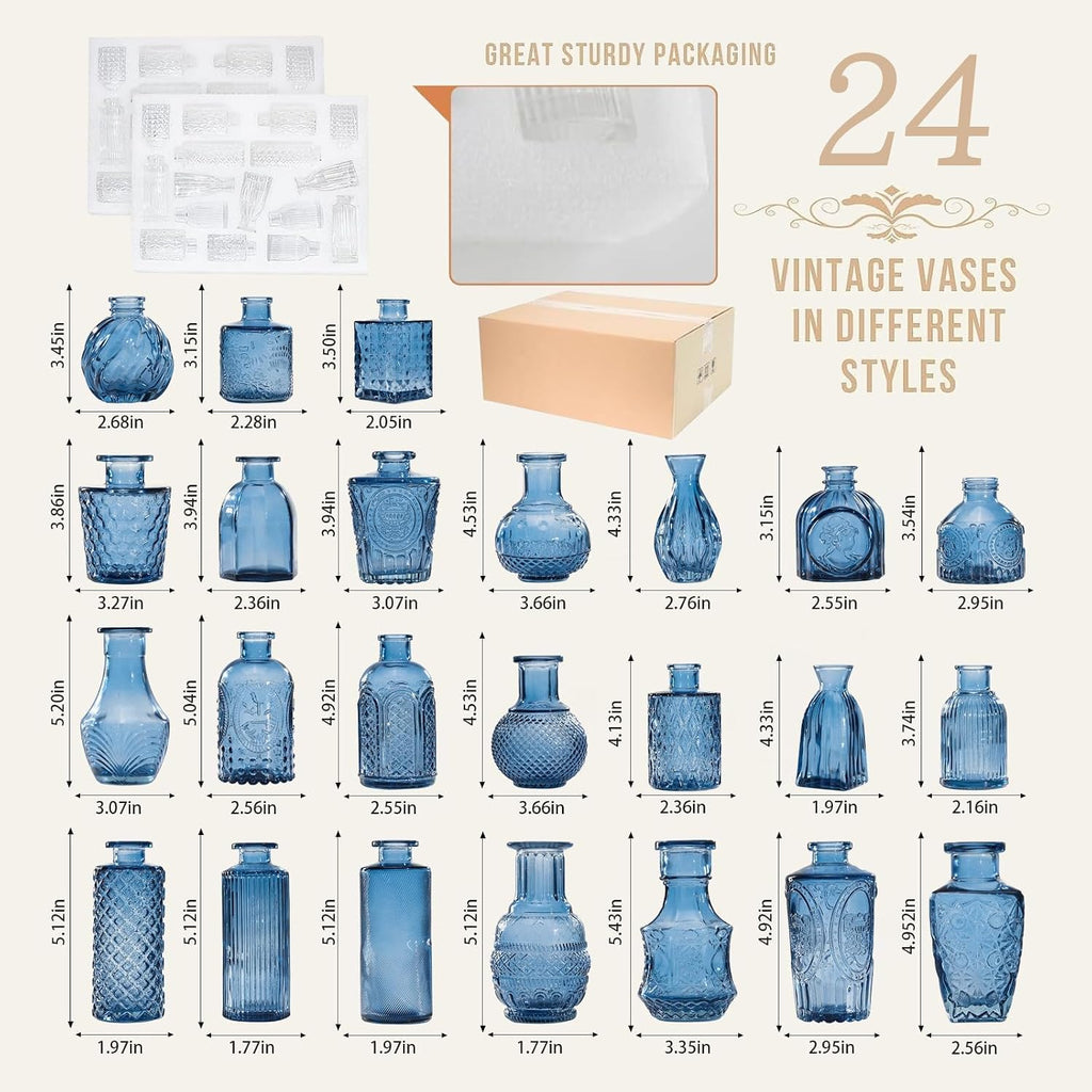 24PCS Mini Bud Vases As Wedding Centerpieces for Tables,Clear Bud Vases for Flowers,Small Flower Vases Suitable for Birthday Party,Anniversary,Wedding Reception,Baby Shower (Blue, 24PCS)