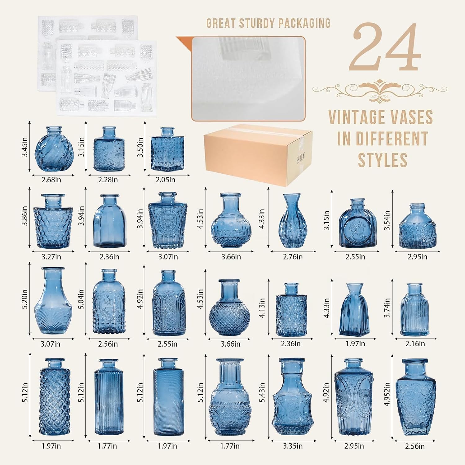 24PCS Mini Bud Vases As Wedding Centerpieces for Tables,Clear Bud Vases for Flowers,Small Flower Vases Suitable for Birthday Party,Anniversary,Wedding Reception,Baby Shower (Blue, 24PCS)