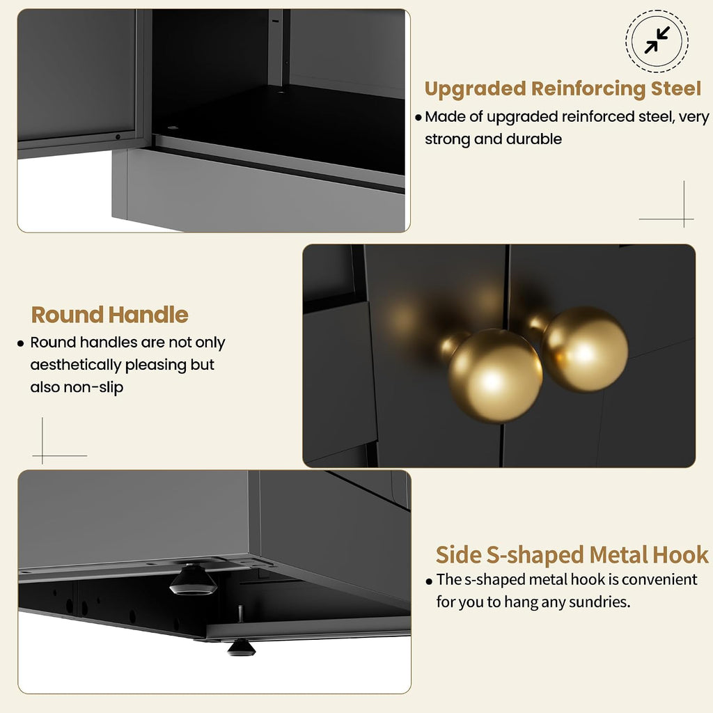 Kitchen Pantry Cabinet, 72" Tall Black Metal Storage Cabinet, Kitchen Storage with 2 Doors and 5 Adjustable Shelves, Freestanding Cupboard for Living, Dining Room and Bathroom,Assemble Required
