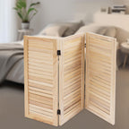 3 Panel 35 * 32in Short Room Divider Screen, 2.7 Ft Paulownia Wood Folding Privacy Screen Freestanding Shutter Divider for Home Office Indoor Decor(Wood Color