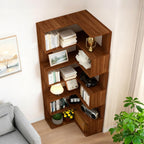 Corner Bookshelf, 6 Tier Corner Bookcase Tall, 78.7" L-Shaped Corner Book Shelf, Walnut Corner Shelves for Home Office, Living Room, Bedroom