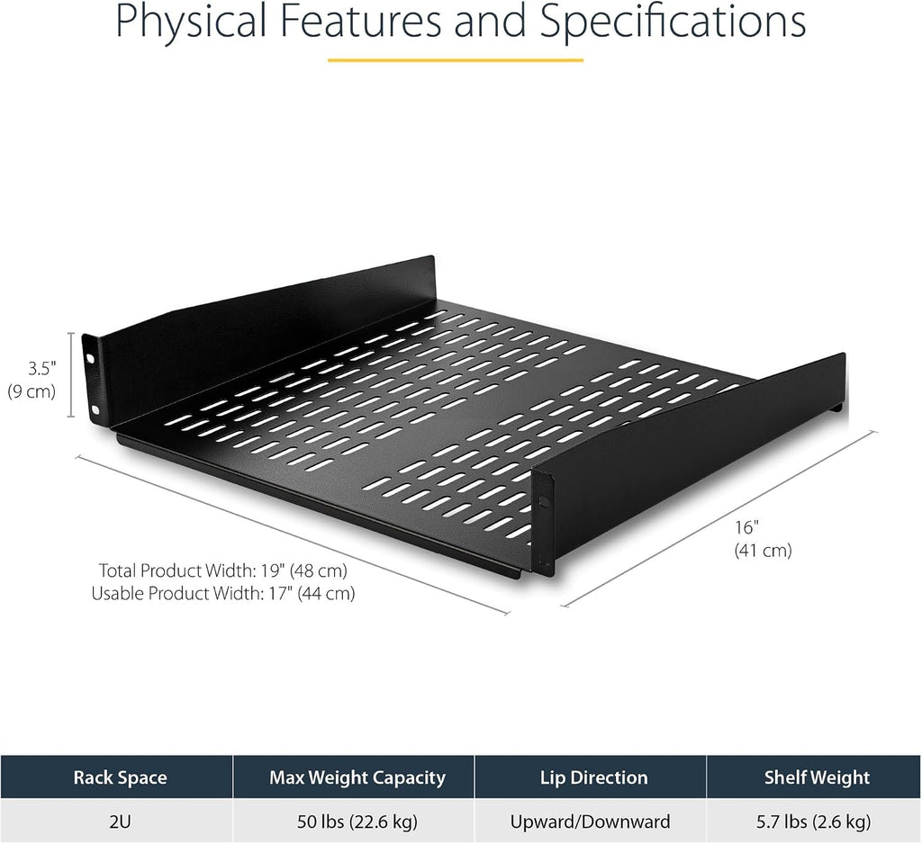 ONE_WRAP Tape ¾ x 25 Yard Double Sided Self Gripping Roll, 189645, Black & StarTech.com 2U Server Rack Shelf - Universal Vented Rack Mount Cantilever Tray for 19" Network